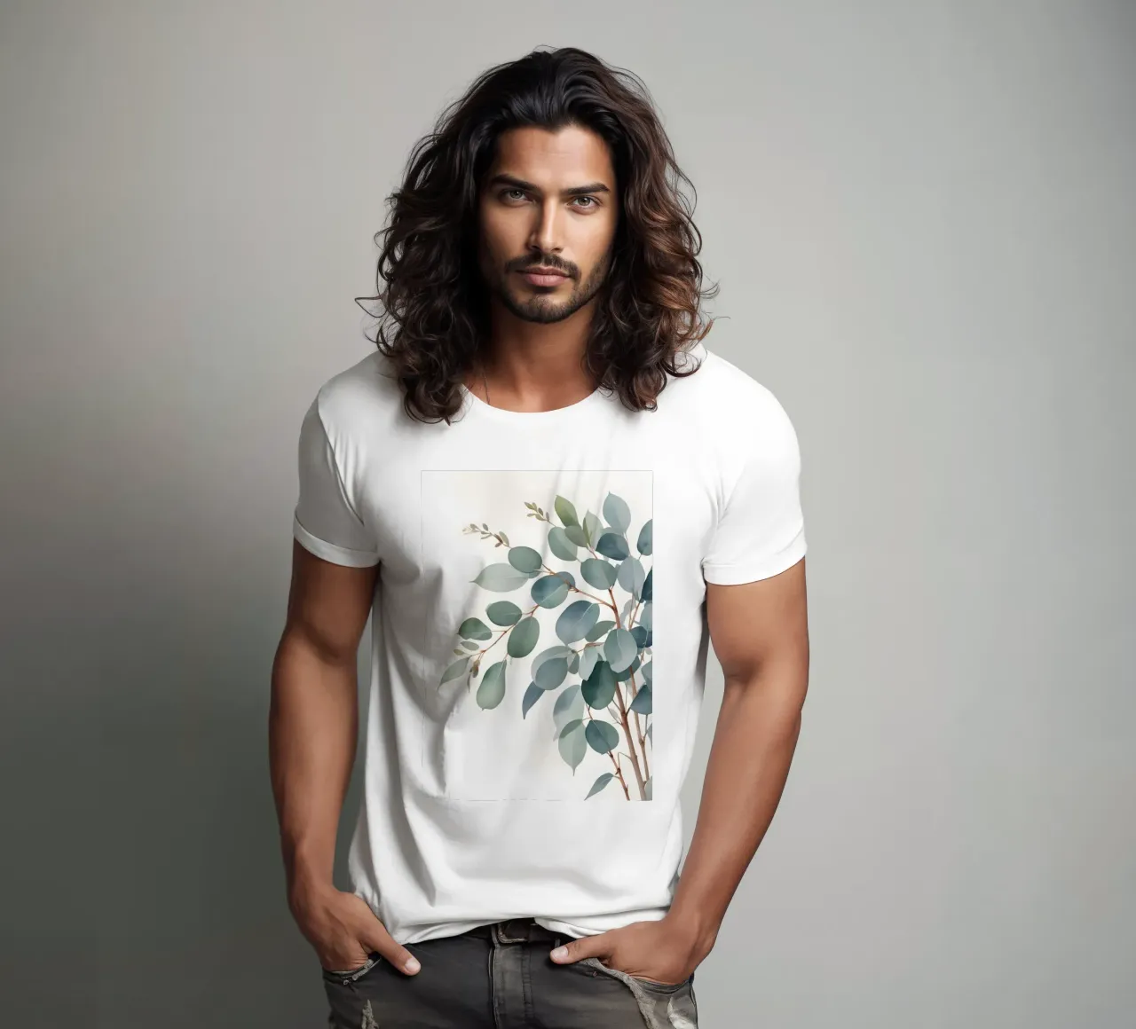 Eucalyptus Whisper – Minimal Botanical Art t-shirt da Graceful Desine