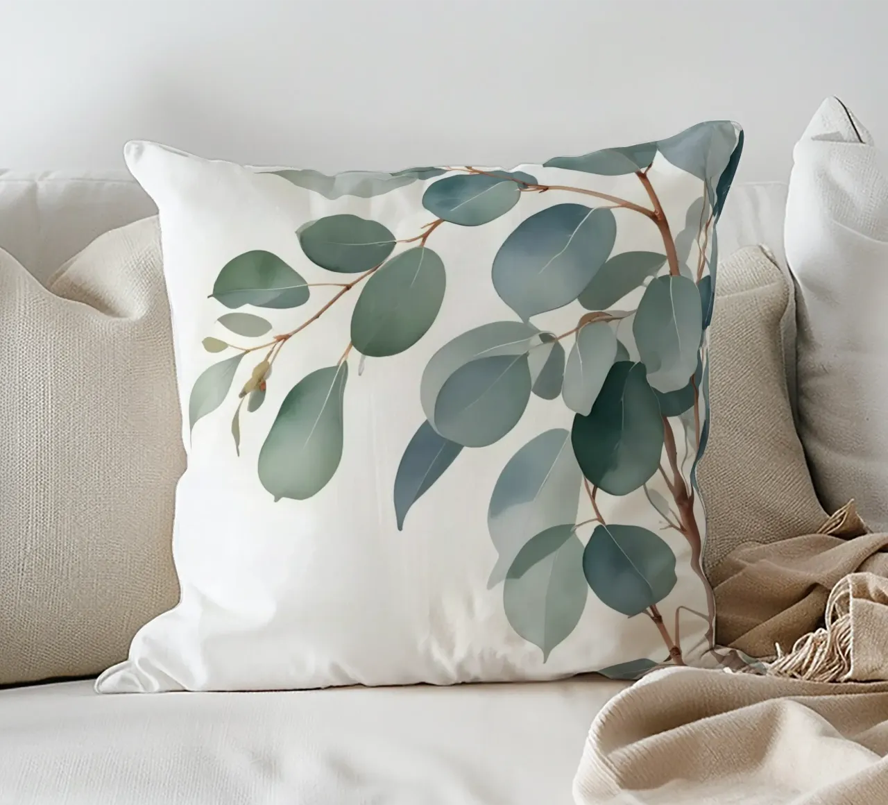 Eucalyptus Whisper – Minimal Botanical Art cuscino da Graceful Desine