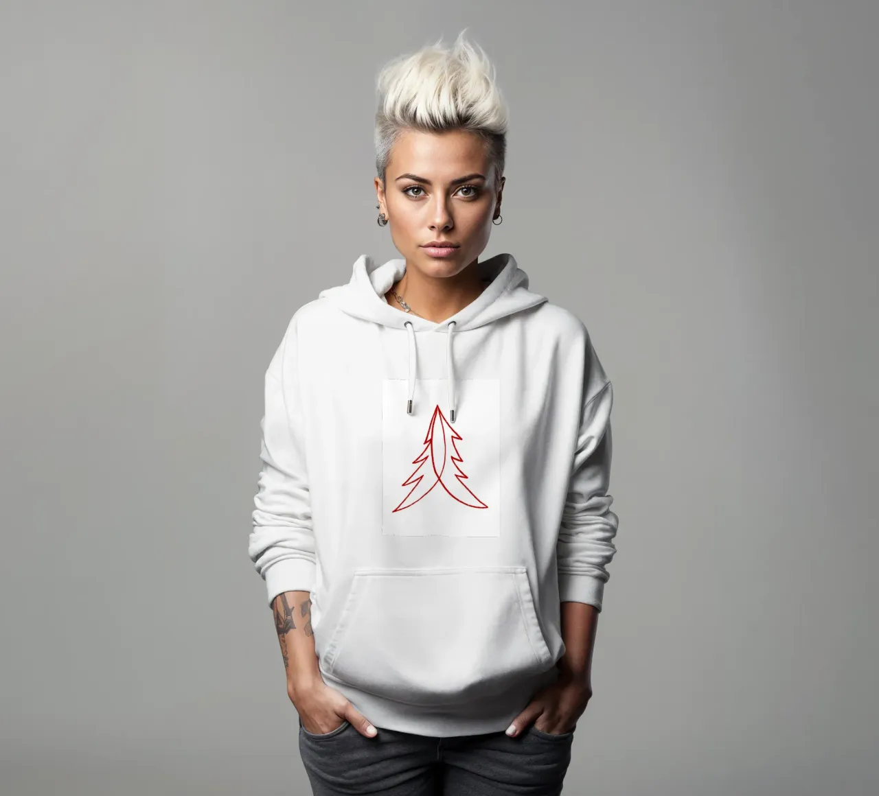 Minimal Red Tree – Moderner Weihnachtsbaum in Dunkelrot felpa con cappuccio da fraeuleinvonfuchs