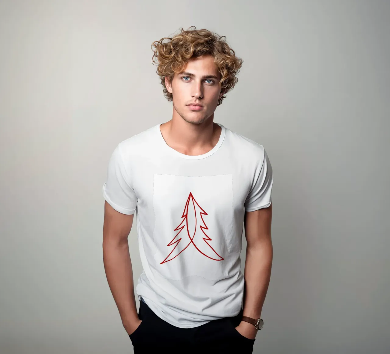 Minimal Red Tree – Moderner Weihnachtsbaum in Dunkelrot t-shirt da fraeuleinvonfuchs
