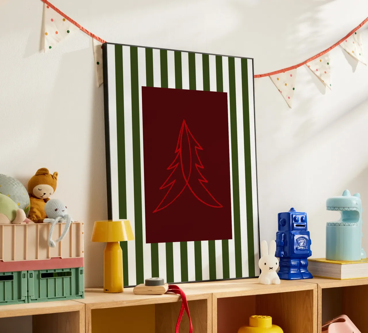 Minimal Red Tree – Moderner Weihnachtsbaum in Dunkelrot alluminio dibond da fraeuleinvonfuchs