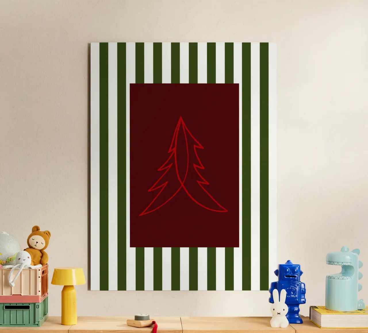 Minimal Red Tree – Moderner Weihnachtsbaum in Dunkelrot alluminio dibond da fraeuleinvonfuchs