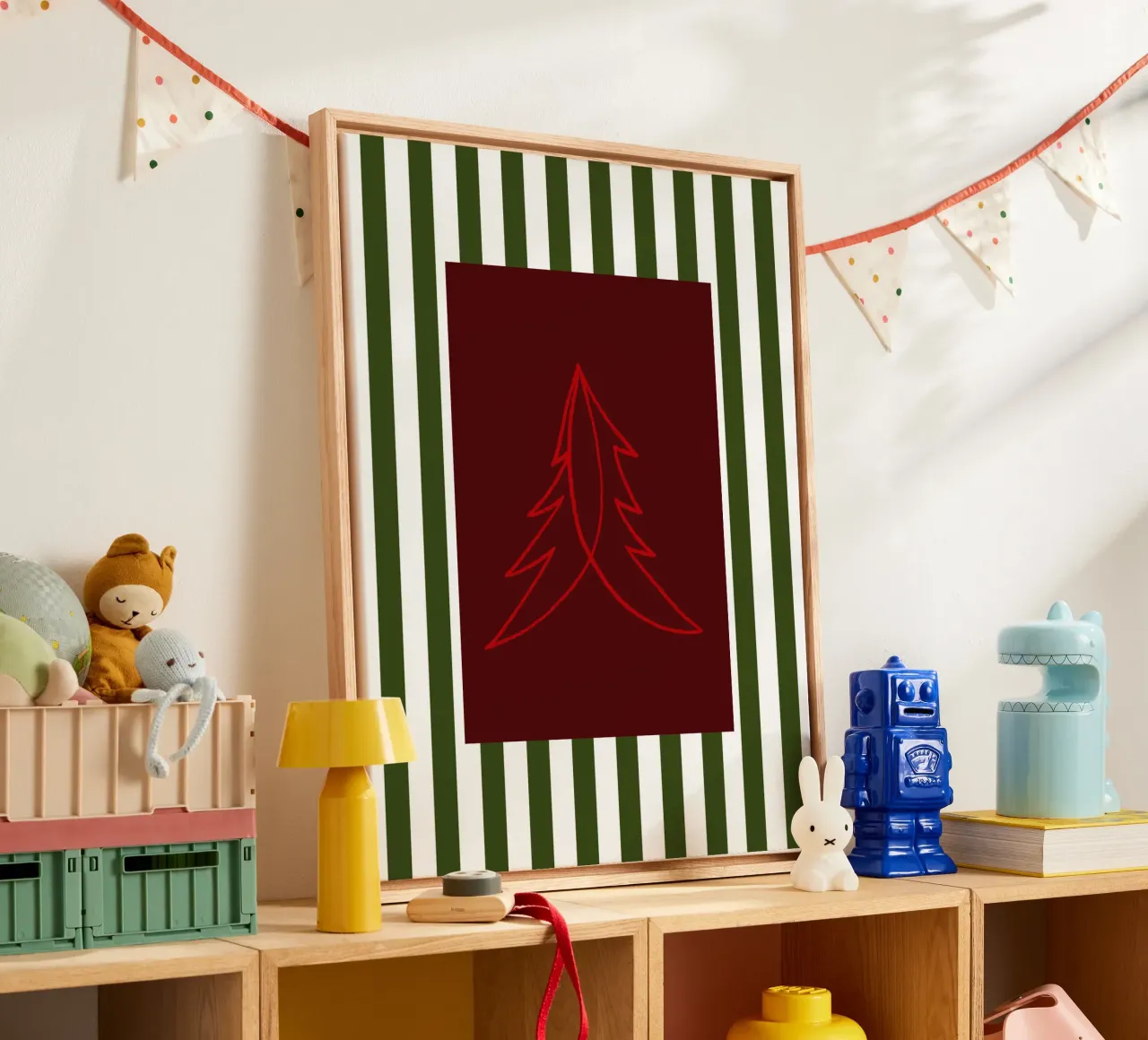 Minimal Red Tree – Moderner Weihnachtsbaum in Dunkelrot tela da fraeuleinvonfuchs