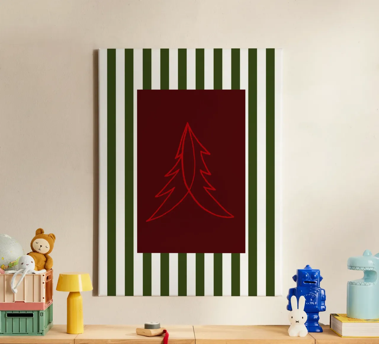 Minimal Red Tree – Moderner Weihnachtsbaum in Dunkelrot tela da fraeuleinvonfuchs