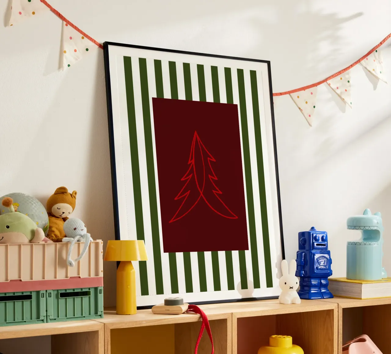 Minimal Red Tree – Moderner Weihnachtsbaum in Dunkelrot carta hahnemühle da fraeuleinvonfuchs