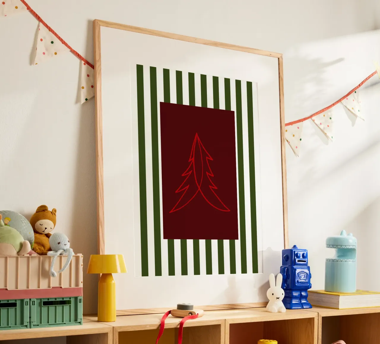 Minimal Red Tree – Moderner Weihnachtsbaum in Dunkelrot carta hahnemühle da fraeuleinvonfuchs