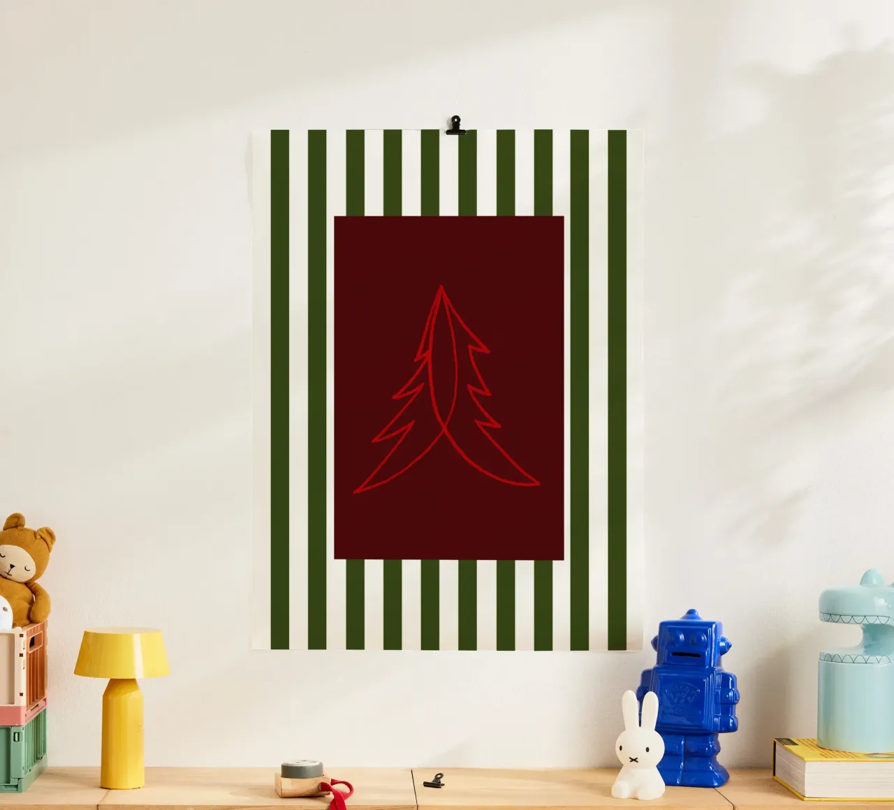 Minimal Red Tree – Moderner Weihnachtsbaum in Dunkelrot carta hahnemühle da fraeuleinvonfuchs