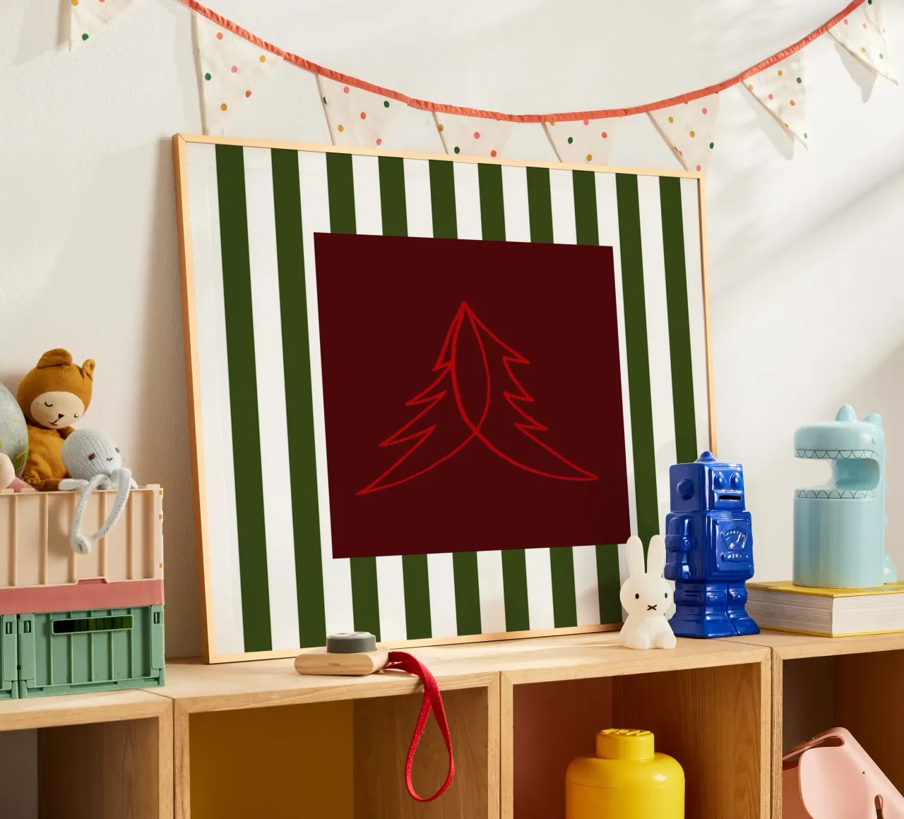 Minimal Red Tree – Moderner Weihnachtsbaum in Dunkelrot carta hahnemühle da fraeuleinvonfuchs