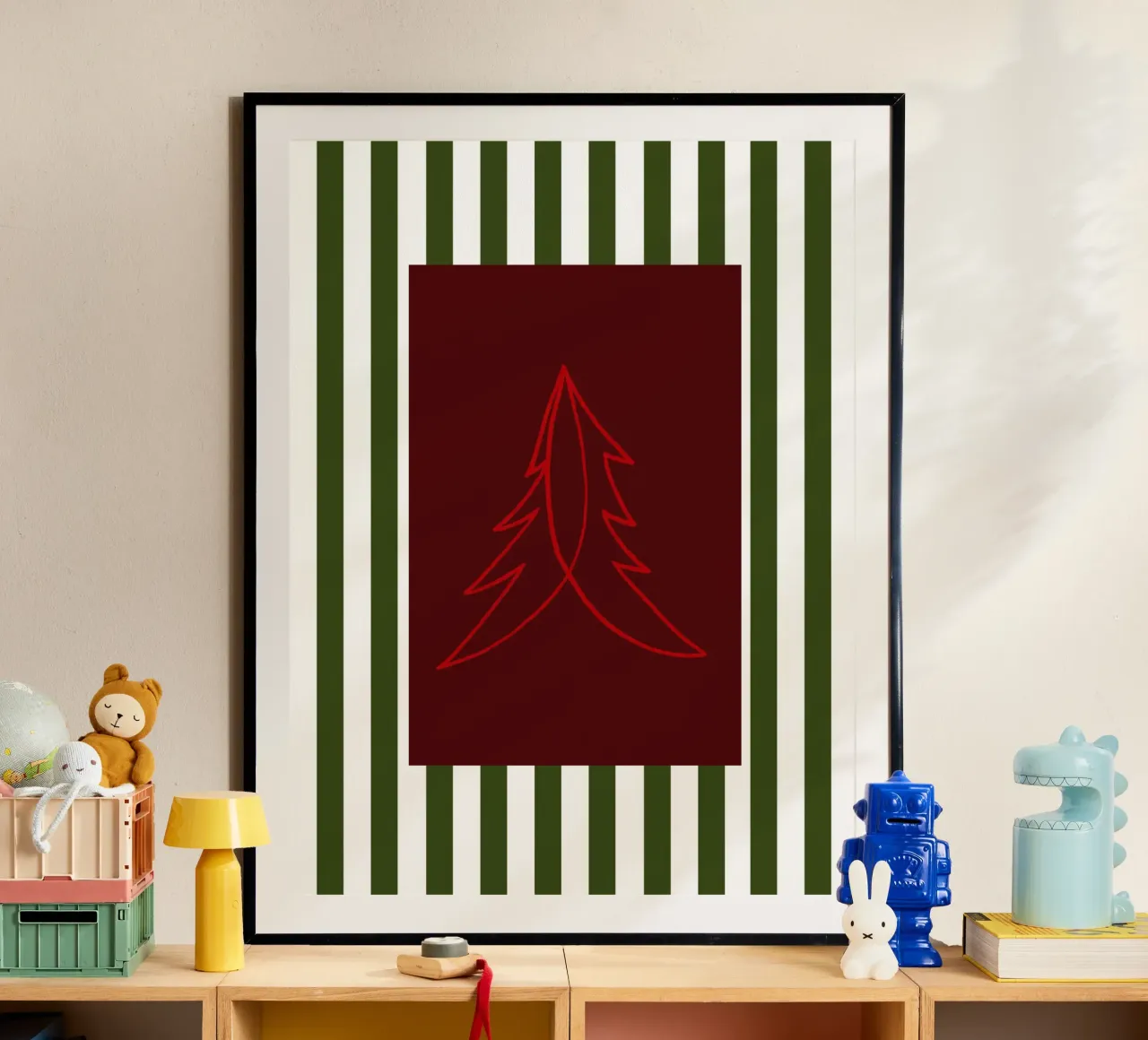Minimal Red Tree – Moderner Weihnachtsbaum in Dunkelrot carta hahnemühle da fraeuleinvonfuchs