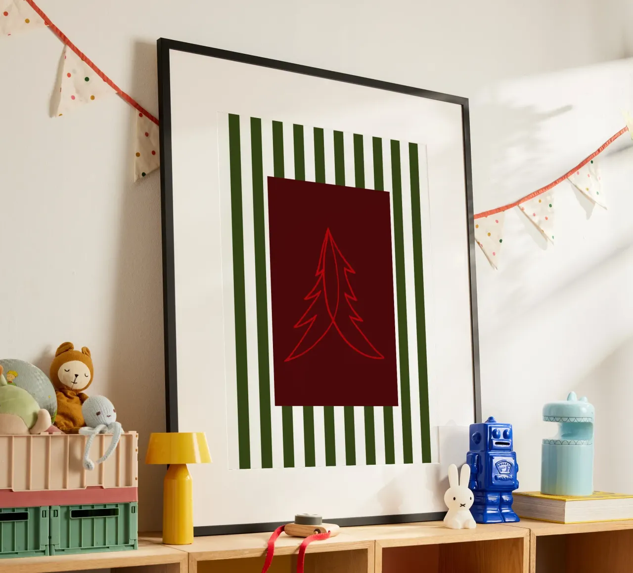 Minimal Red Tree – Moderner Weihnachtsbaum in Dunkelrot carta hahnemühle da fraeuleinvonfuchs