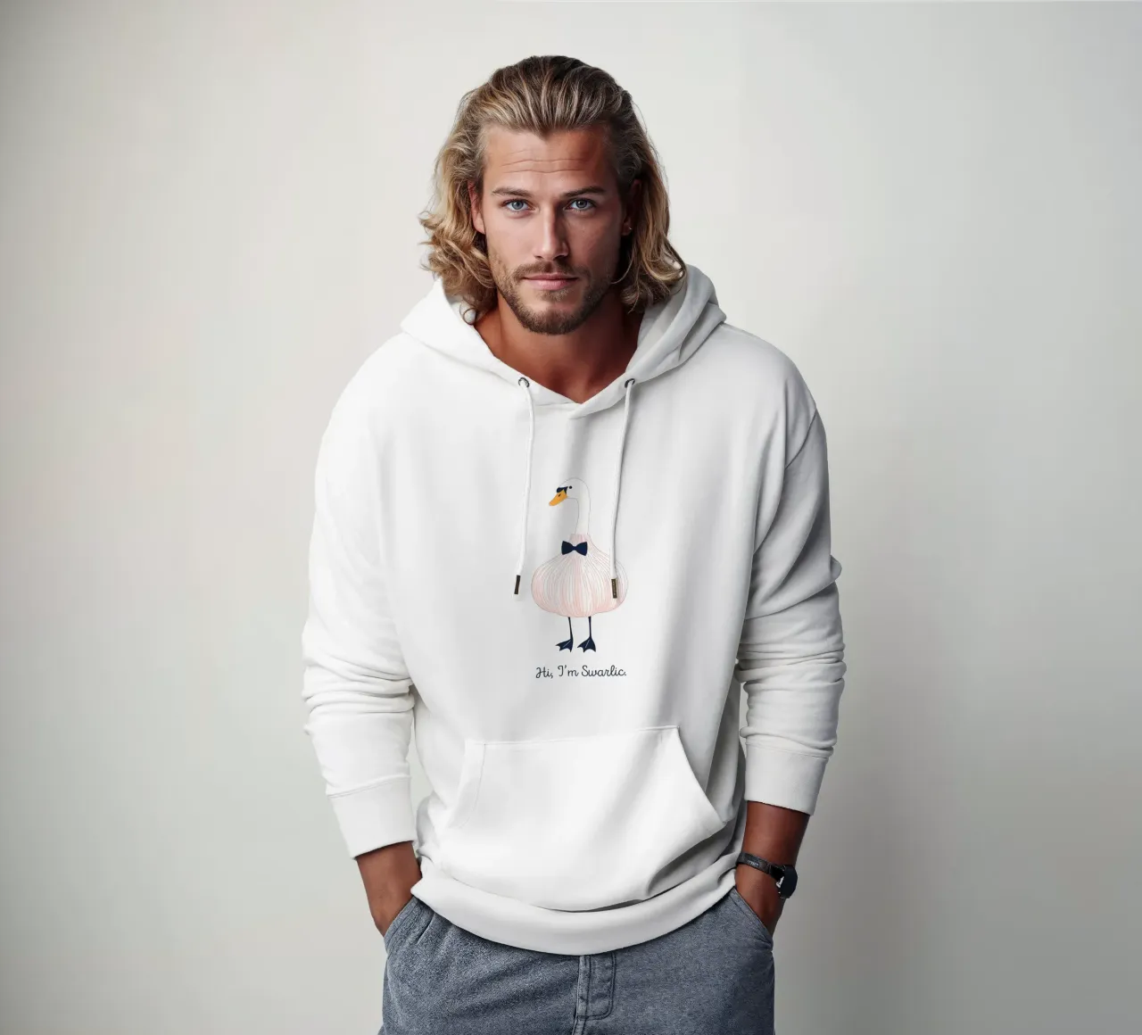 Swan Swarlic felpa con cappuccio da Roseberry Design