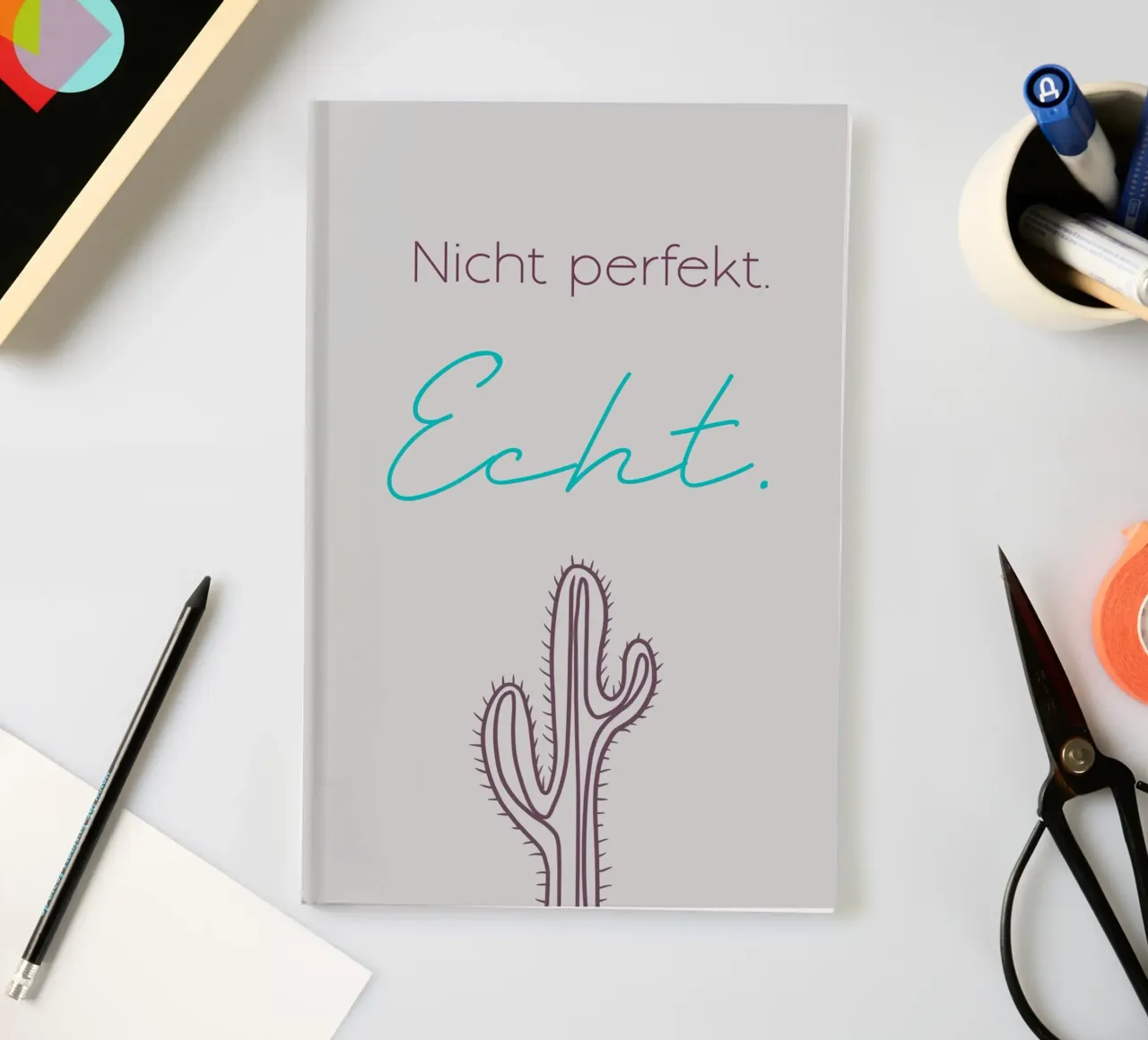 Not perfect. Real. - Minimal Boho Line Art notebook by Spruch drauf!