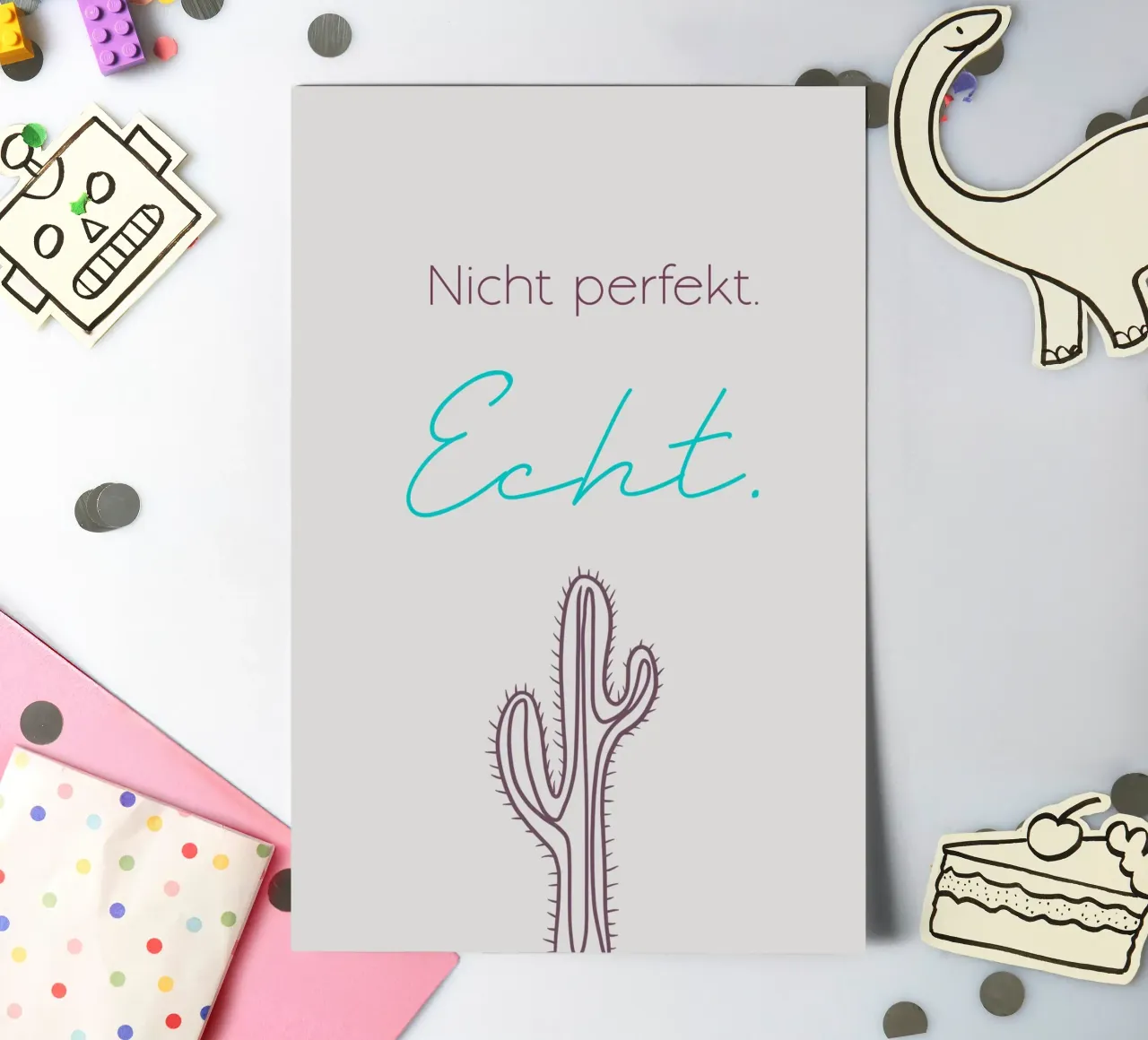 Nicht perfekt. Echt. - Minimal Boho Line Art Stickerbogen von Spruch drauf!