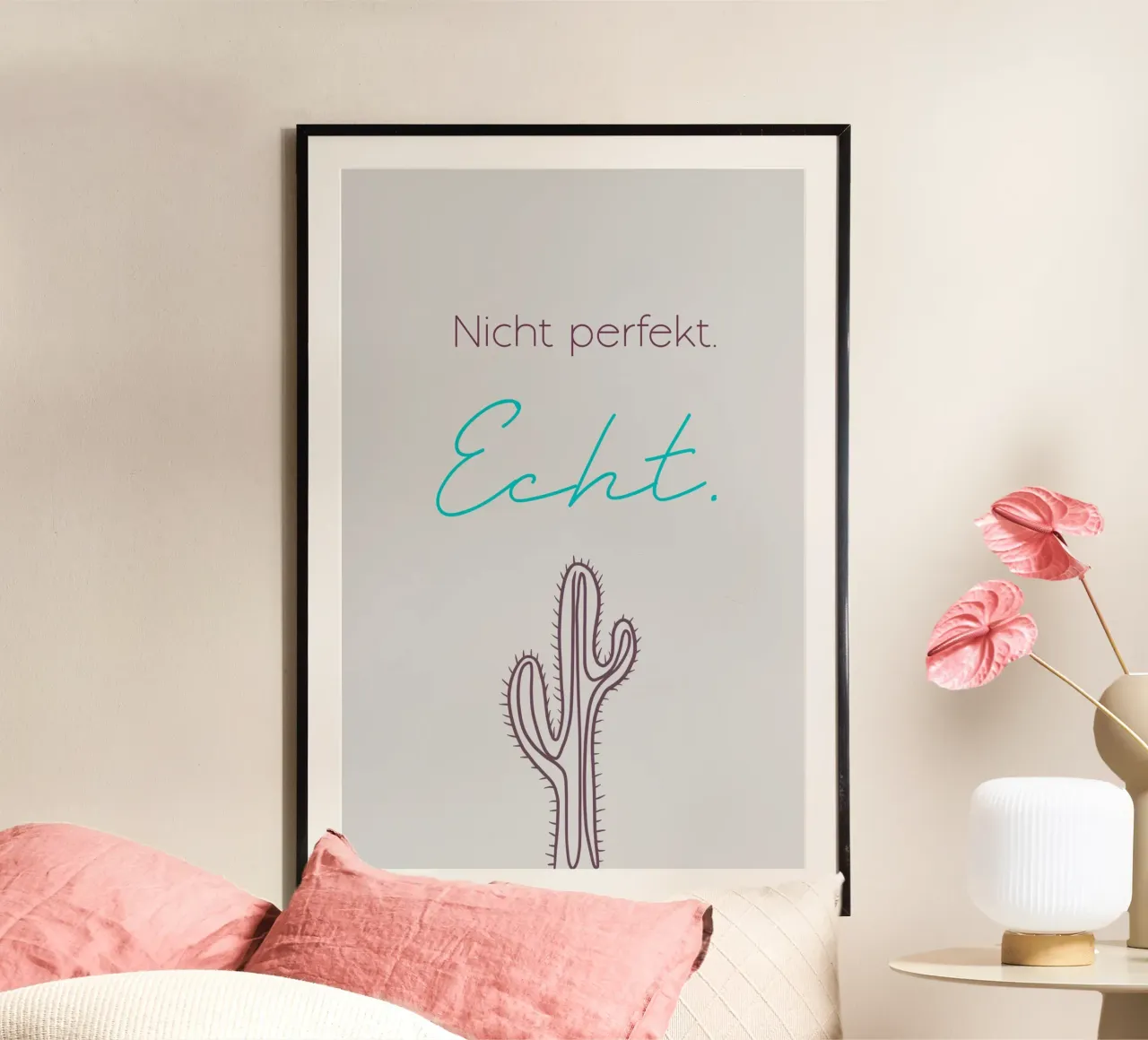 Nicht perfekt. Echt. - Minimal Boho Line Art Hahnemühle von Spruch drauf!