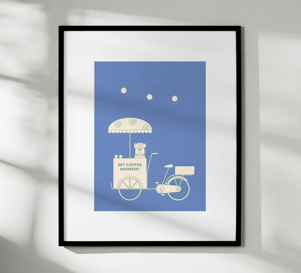 Caffè in bicicletta di notte poster con telaio in plastica da janamossmann