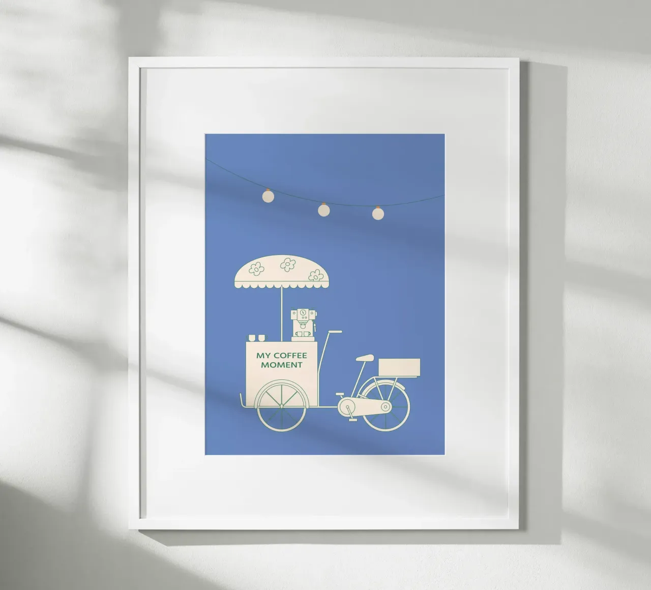Caffè in bicicletta di notte poster con telaio in plastica da janamossmann