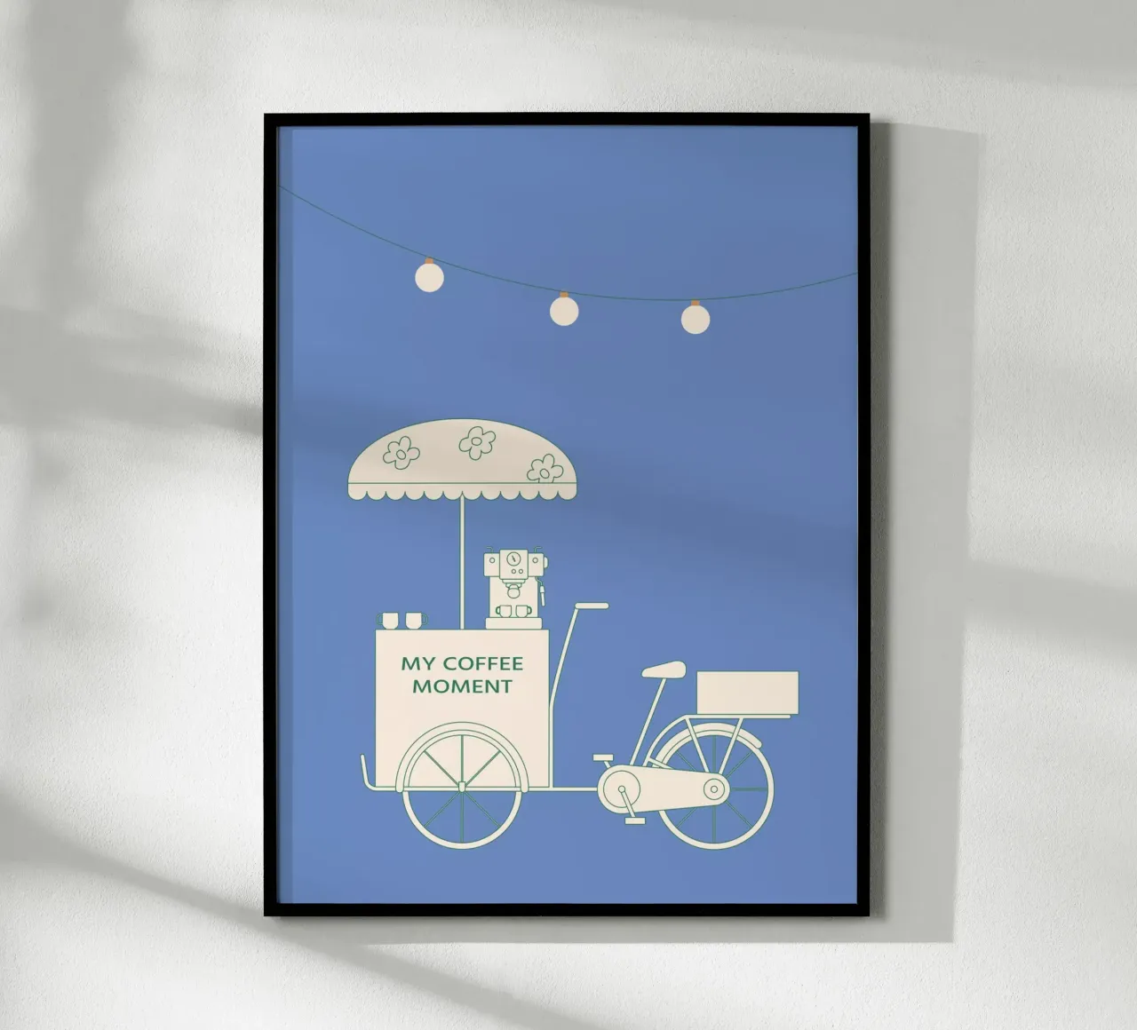 Caffè in bicicletta di notte poster con telaio in plastica da janamossmann