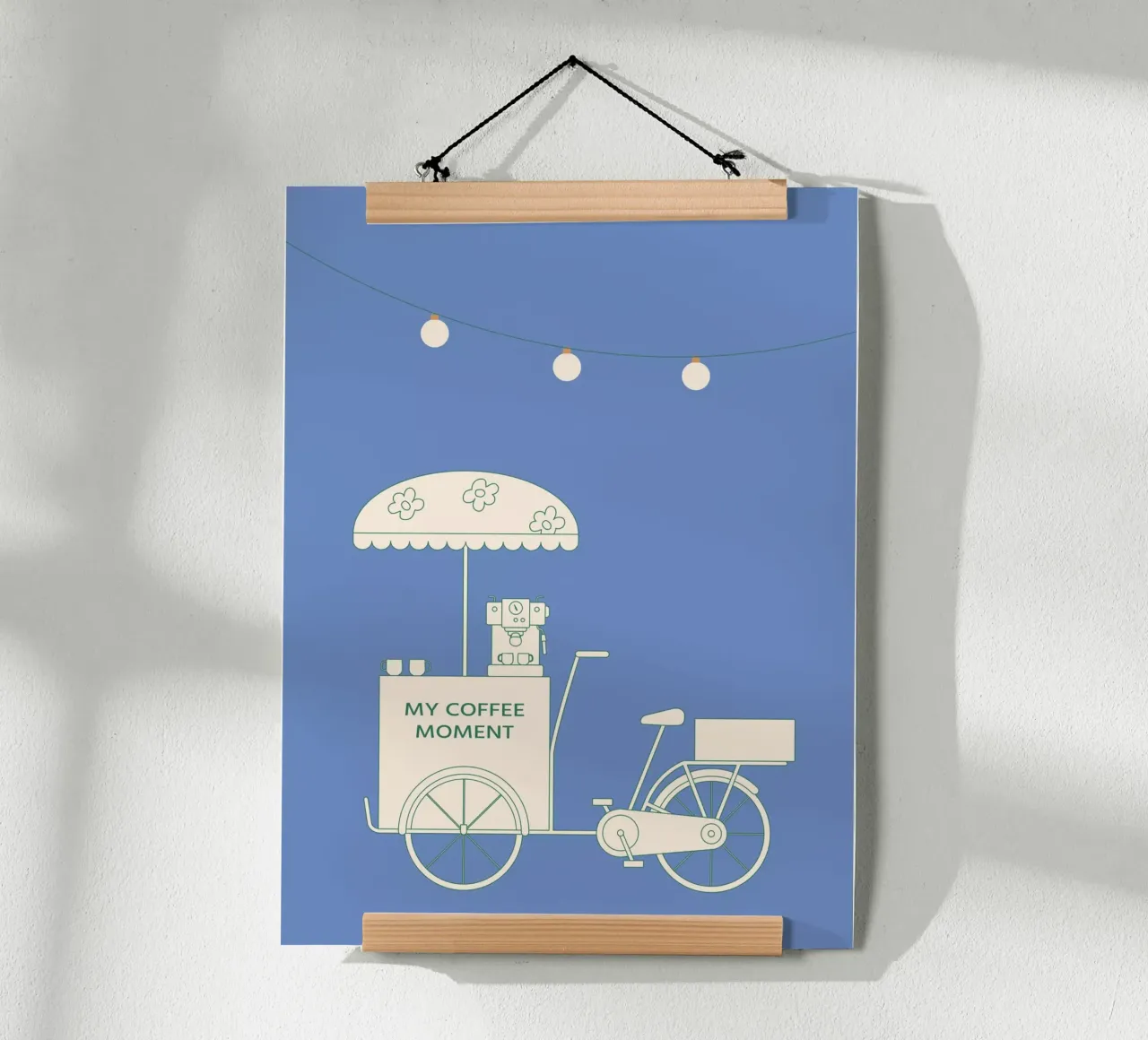 Caffè in bicicletta di notte poster con telaio in plastica da janamossmann
