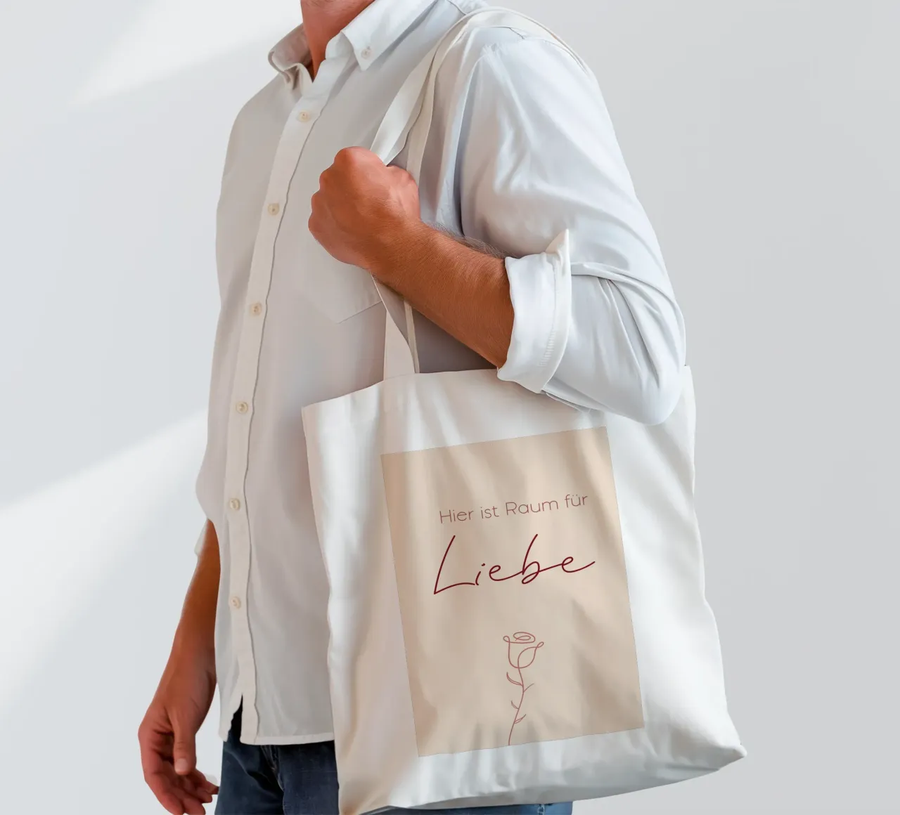 Qui c'è spazio per l'amore - Minimal Boho Line Art borsa in juta da Spruch drauf!