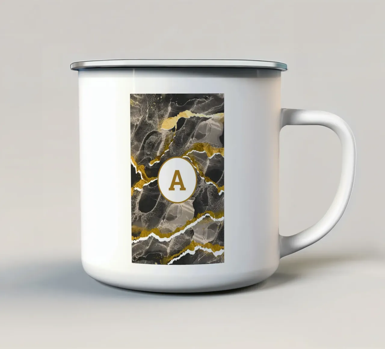 Monogramma personalizzato - Marmo carbone e oro tazza in smalto da Monogram Muse