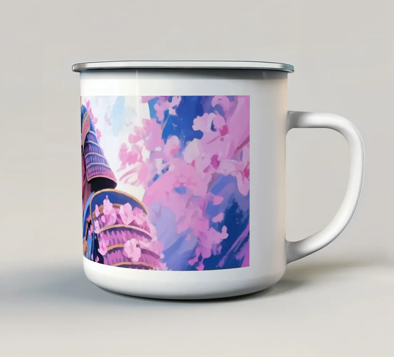Samurai con fiori di ciliegio tazza in smalto da Slash Shop