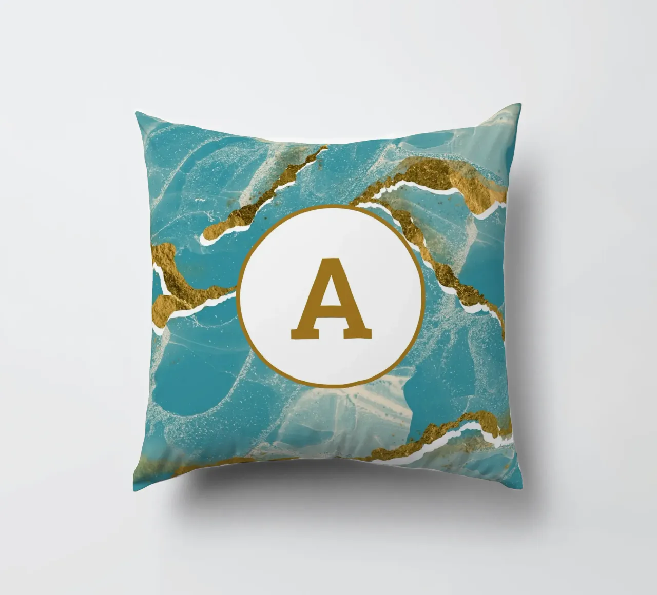 Monogramma personalizzato - Topico in marmo verde acqua e oro cuscino da Monogram Muse