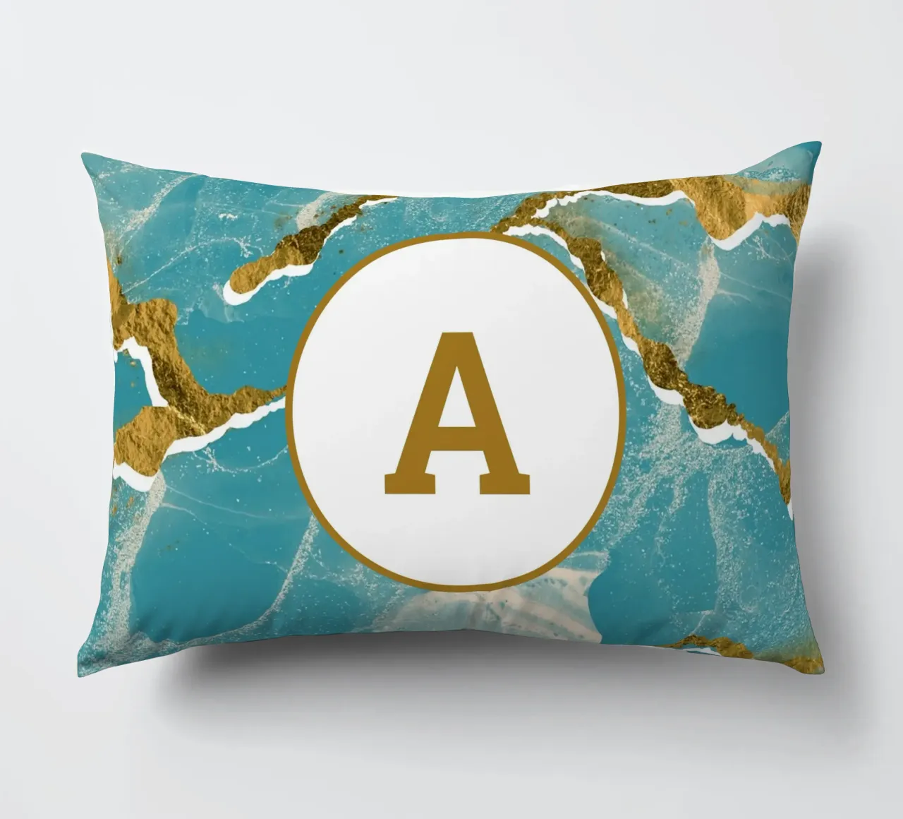 Monogramma personalizzato - Topico in marmo verde acqua e oro cuscino da Monogram Muse