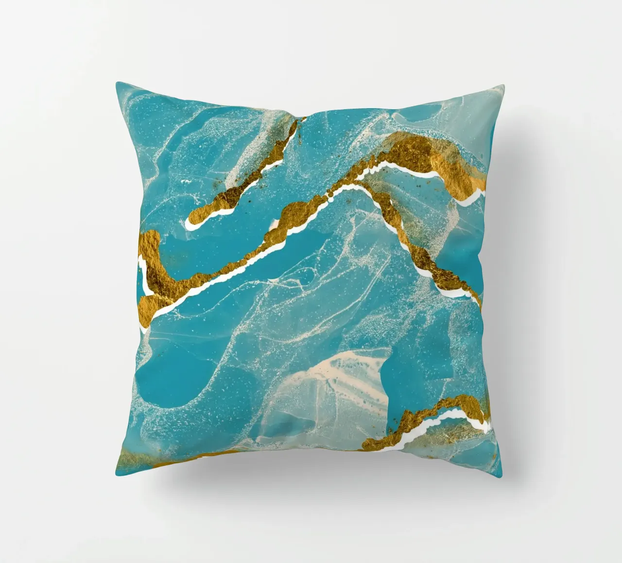 Monogramma personalizzato - Topico in marmo verde acqua e oro cuscino da Monogram Muse