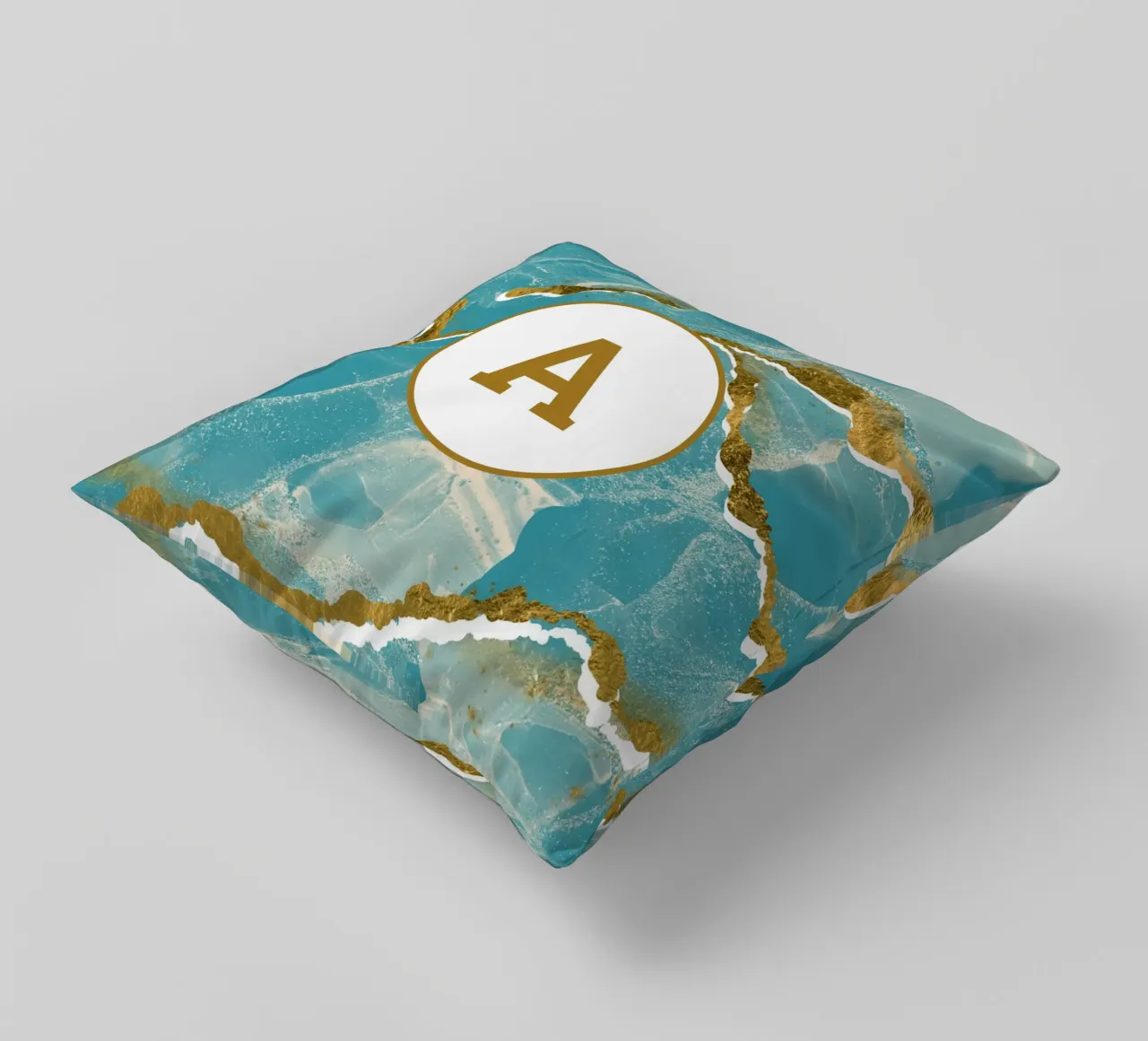 Monogramma personalizzato - Topico in marmo verde acqua e oro cuscino da Monogram Muse
