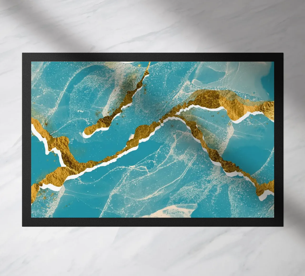 Gepersonaliseerd monogram - Marble Topical Teal & Gold deurmat van Monogram Muse