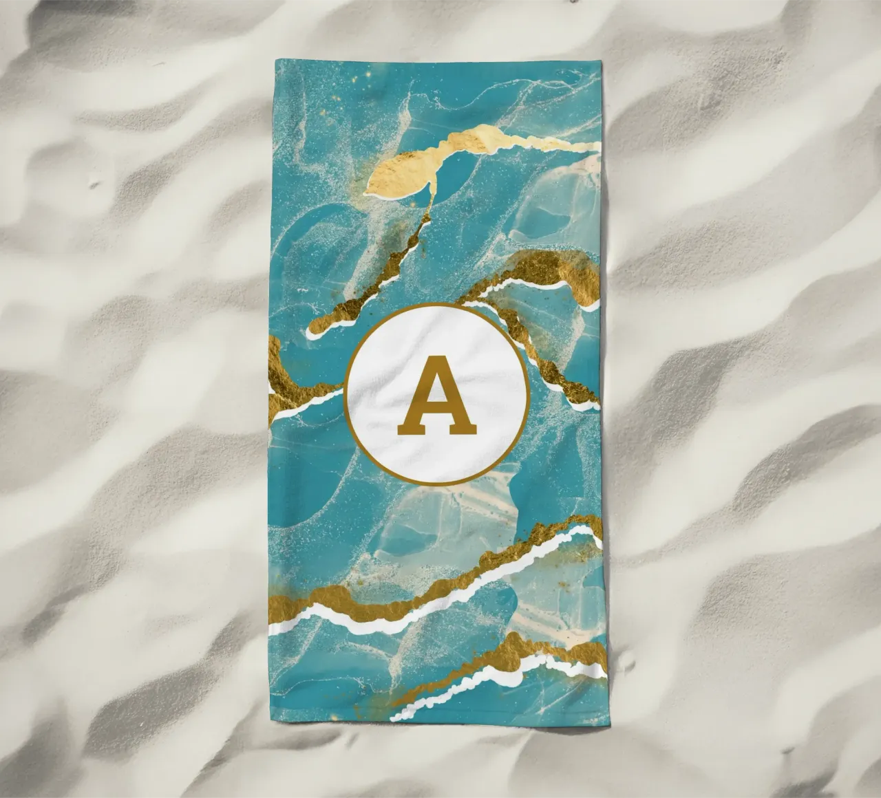 Monogramma personalizzato - Topico in marmo verde acqua e oro telo mare da Monogram Muse