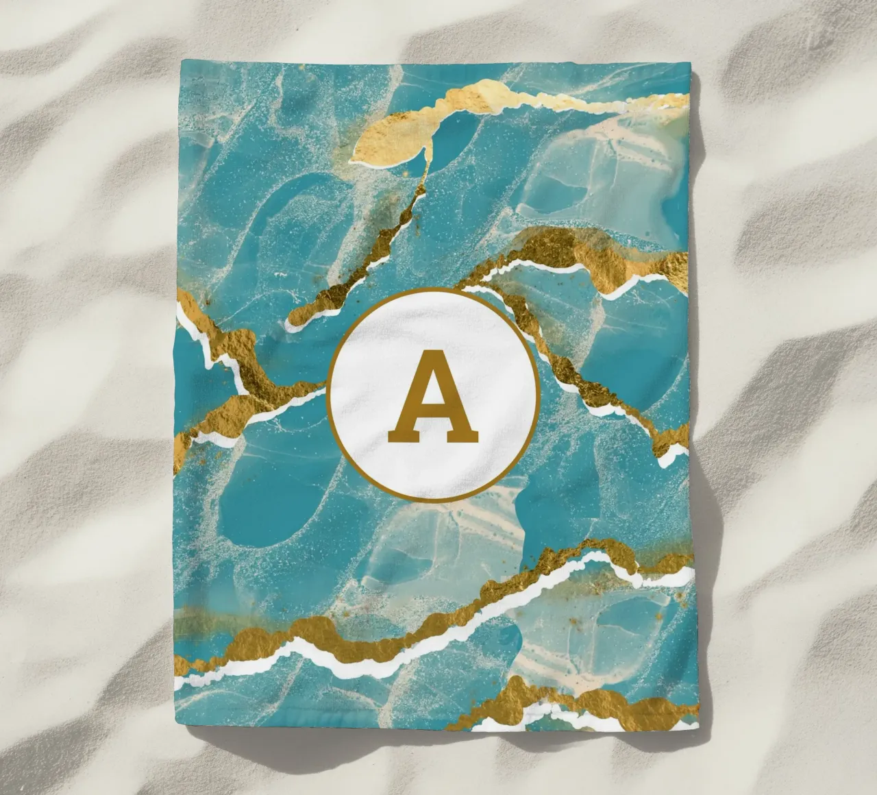 Monogramma personalizzato - Topico in marmo verde acqua e oro telo mare da Monogram Muse