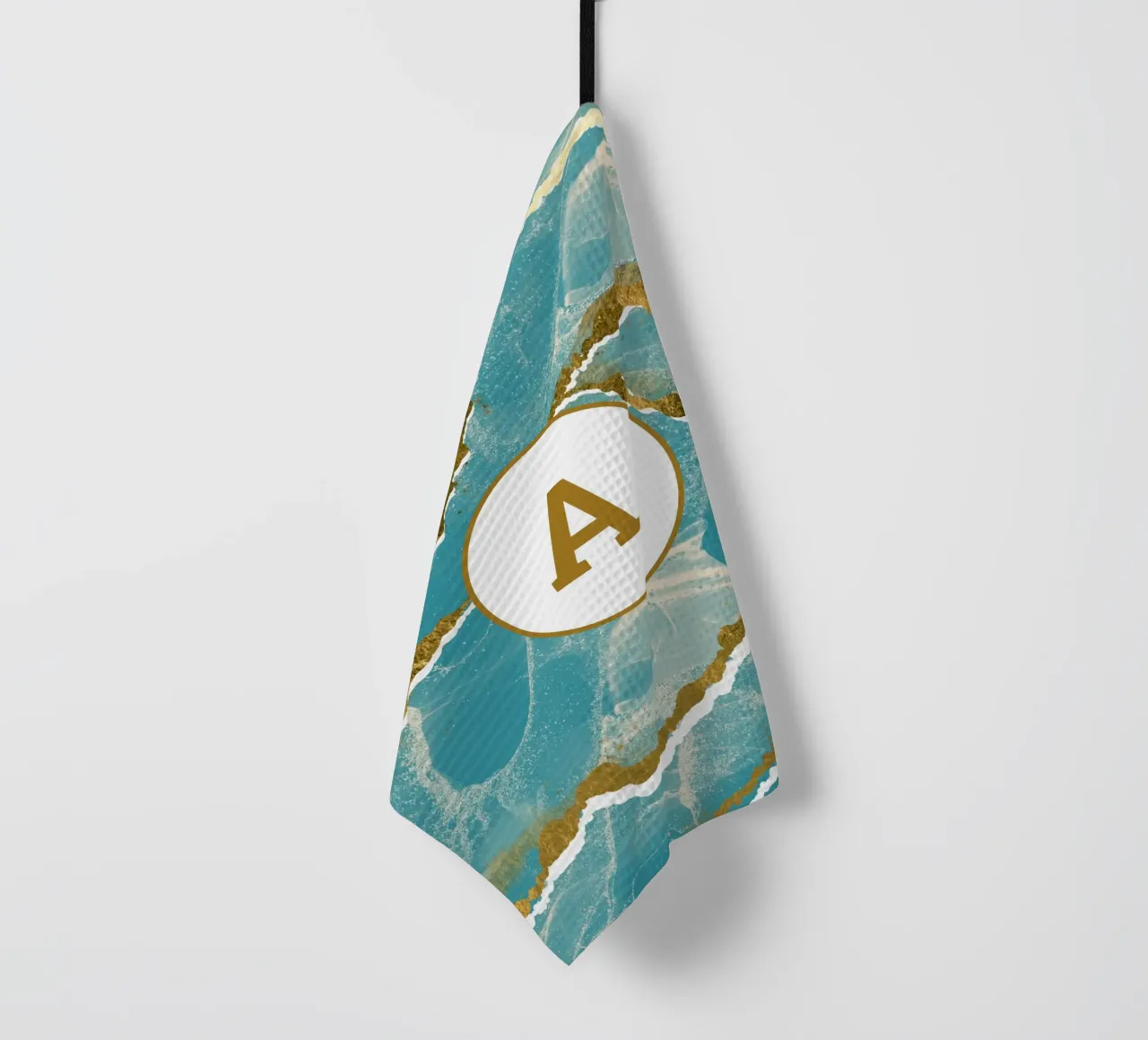 Monogramma personalizzato - Topico in marmo verde acqua e oro canovaccio da cucina da Monogram Muse