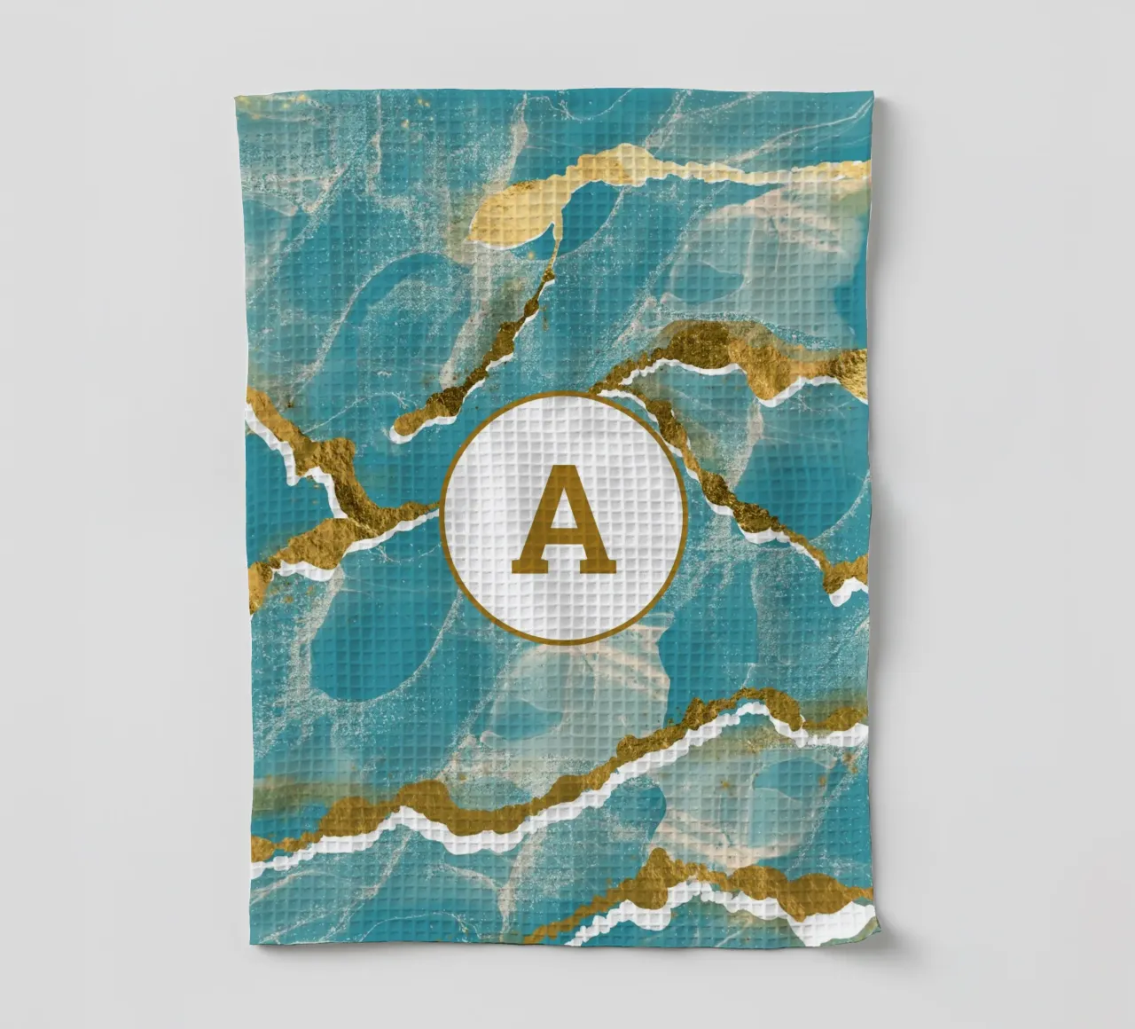 Monogramma personalizzato - Topico in marmo verde acqua e oro canovaccio da cucina da Monogram Muse