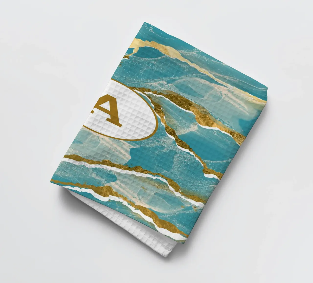 Monogramma personalizzato - Topico in marmo verde acqua e oro canovaccio da cucina da Monogram Muse