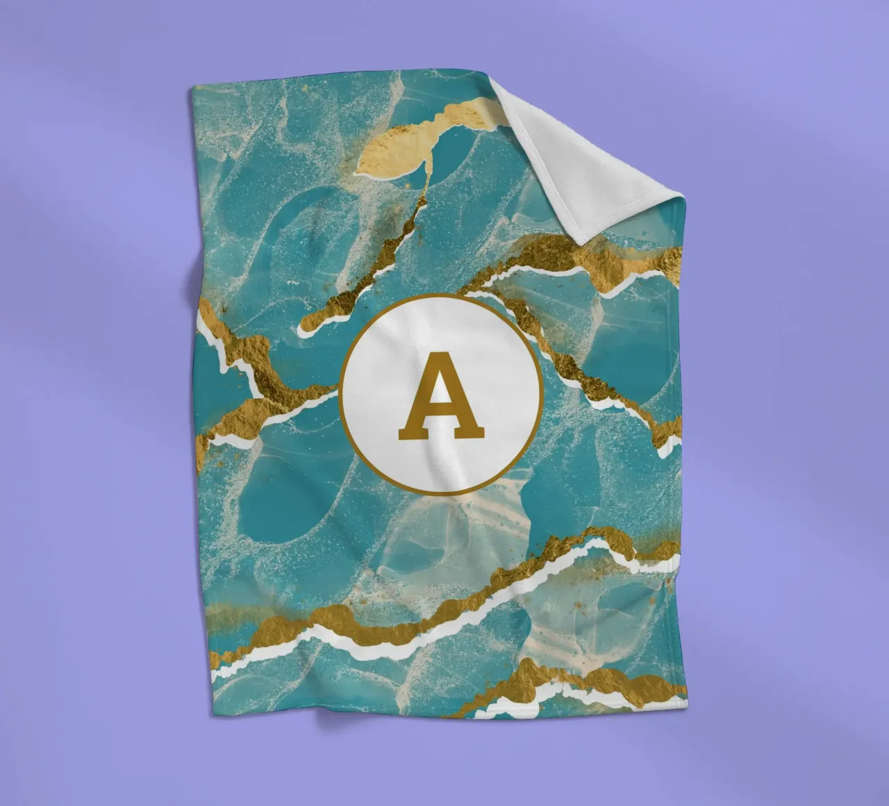 Monogramma personalizzato - Topico in marmo verde acqua e oro coperta in pile da Monogram Muse