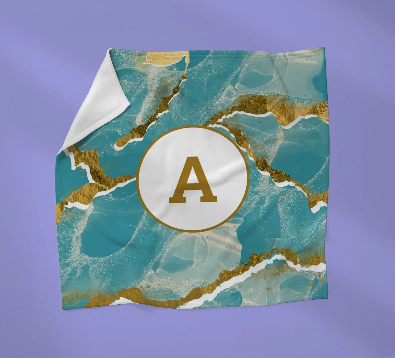 Monogramma personalizzato - Topico in marmo verde acqua e oro coperta in pile da Monogram Muse