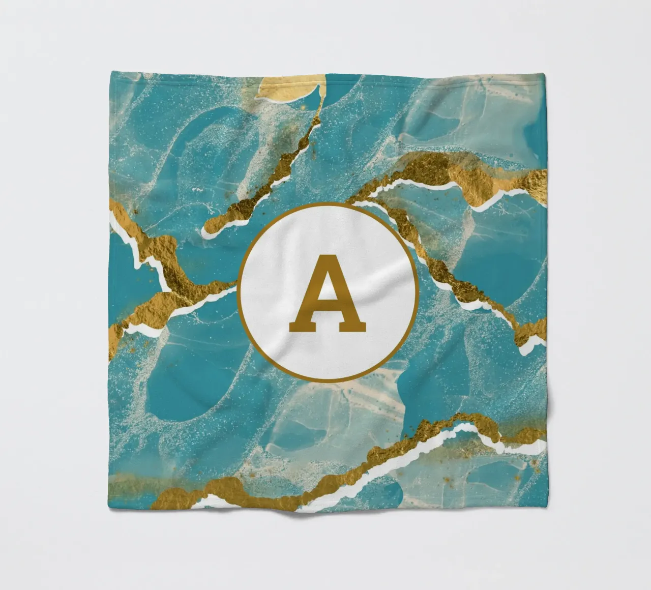 Monogramma personalizzato - Topico in marmo verde acqua e oro coperta in pile da Monogram Muse