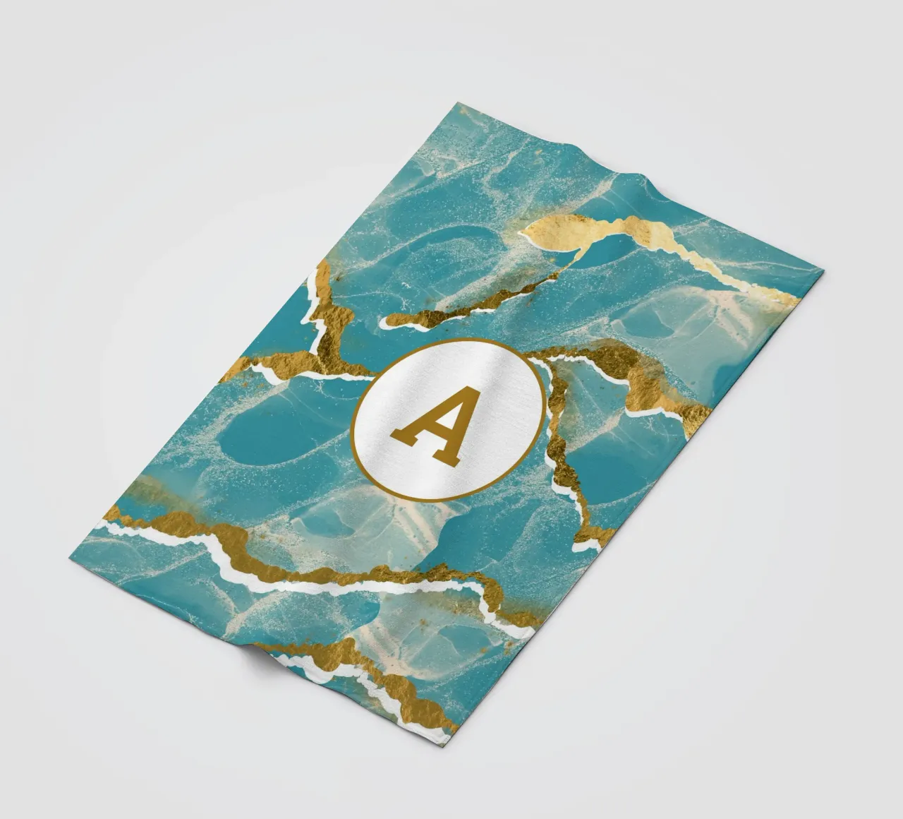 Monogramma personalizzato - Topico in marmo verde acqua e oro coperta in pile da Monogram Muse