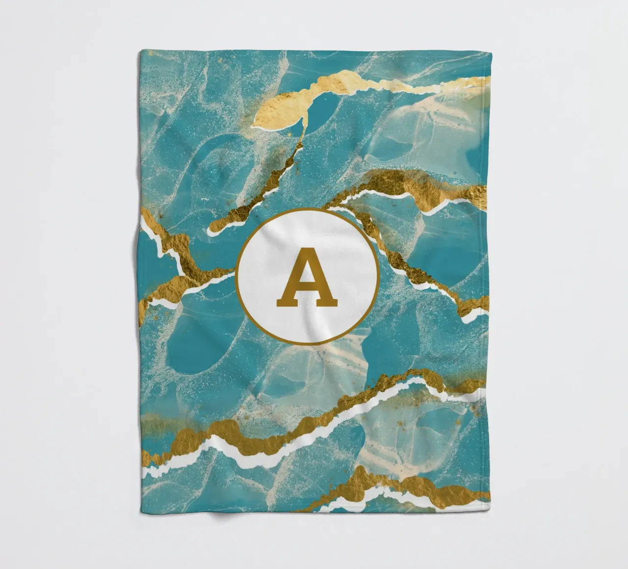 Monogramma personalizzato - Topico in marmo verde acqua e oro coperta in pile da Monogram Muse