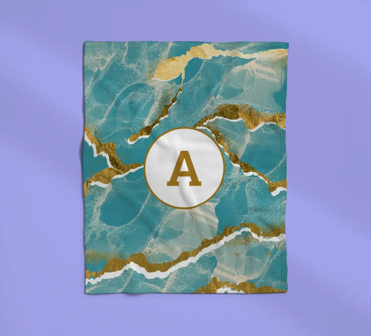 Monogramma personalizzato - Topico in marmo verde acqua e oro coperta in pile da Monogram Muse