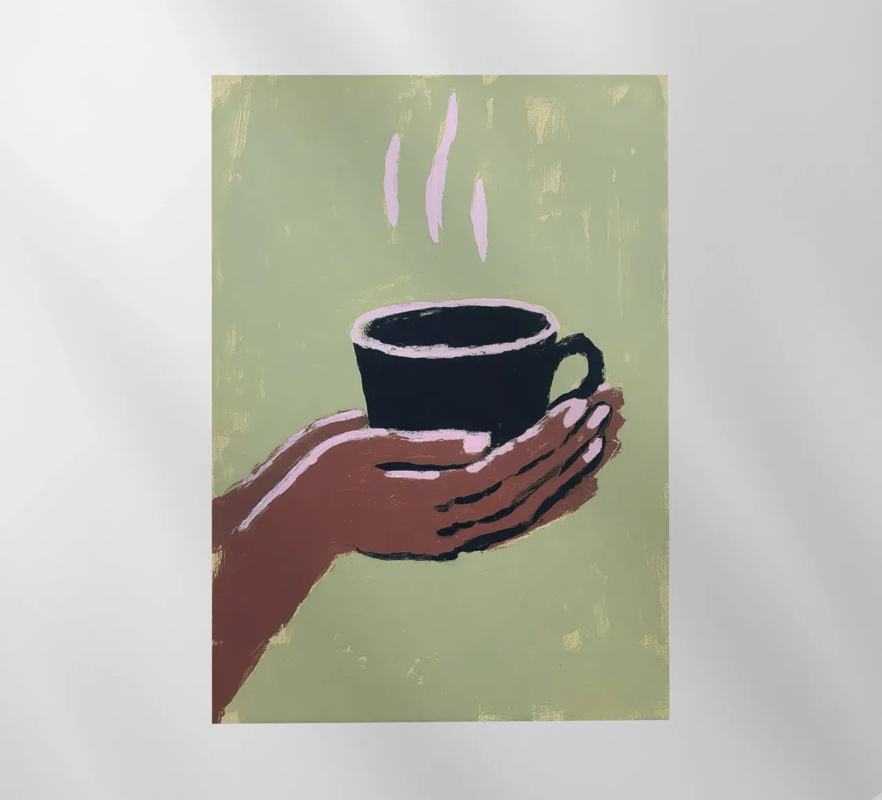 Mano con tazza di caffè su verde pellicola backlit da Calm Shapes