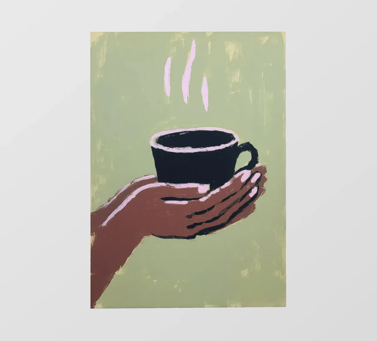 Mano con tazza di caffè su verde pellicola backlit da Calm Shapes