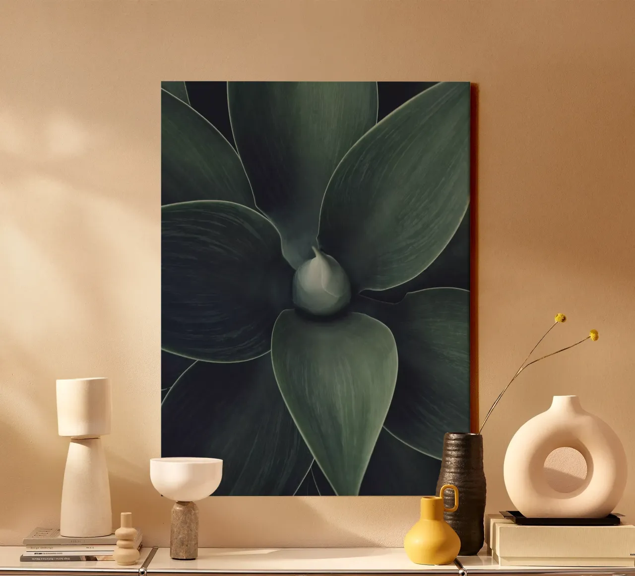 Abstracte natuur - ontwerp met groene bladeren canvas met Baklijst van Whole©