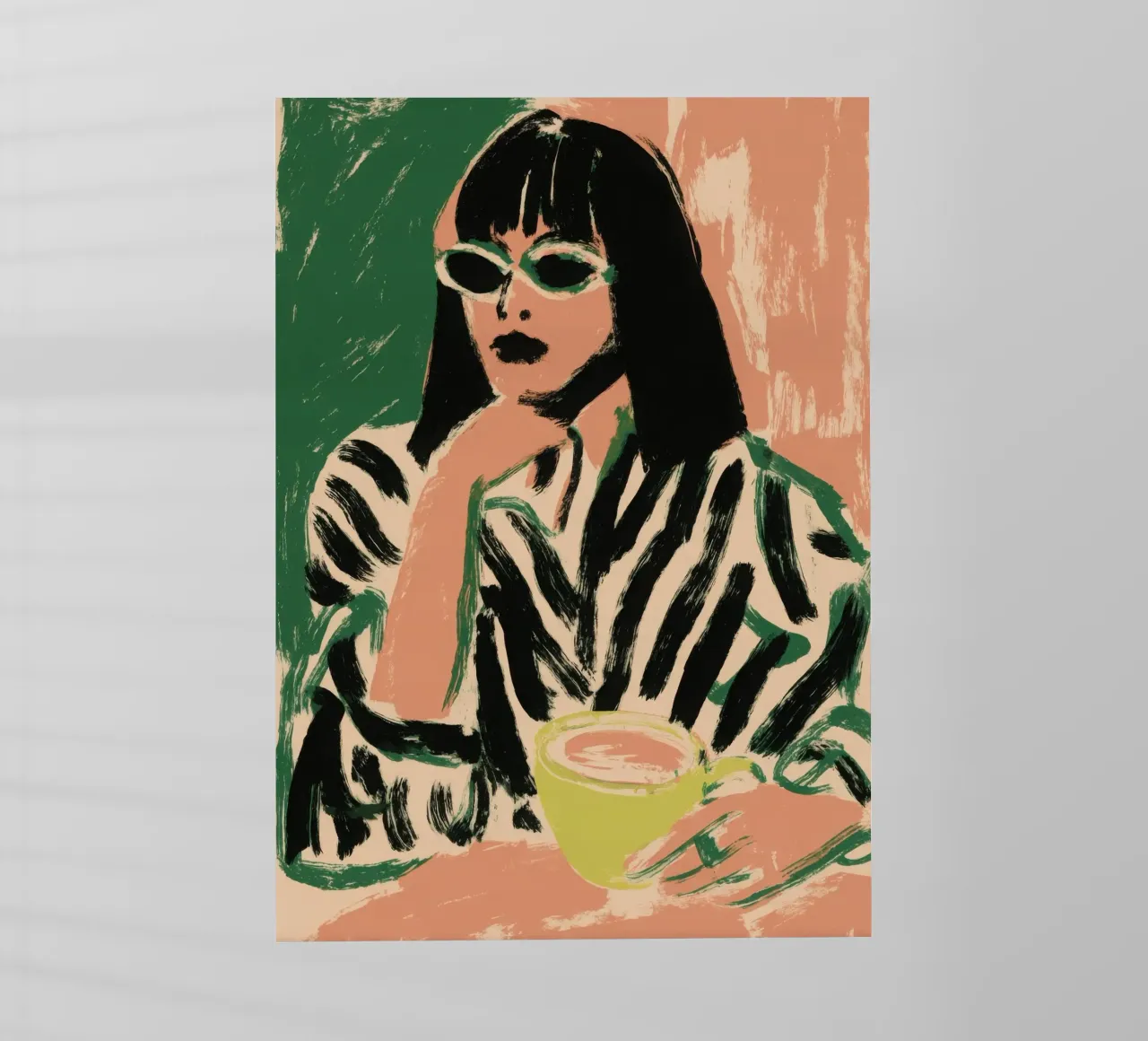 Donna con tazza verde e camicia a righe pellicola backlit da Chic Lines Studio