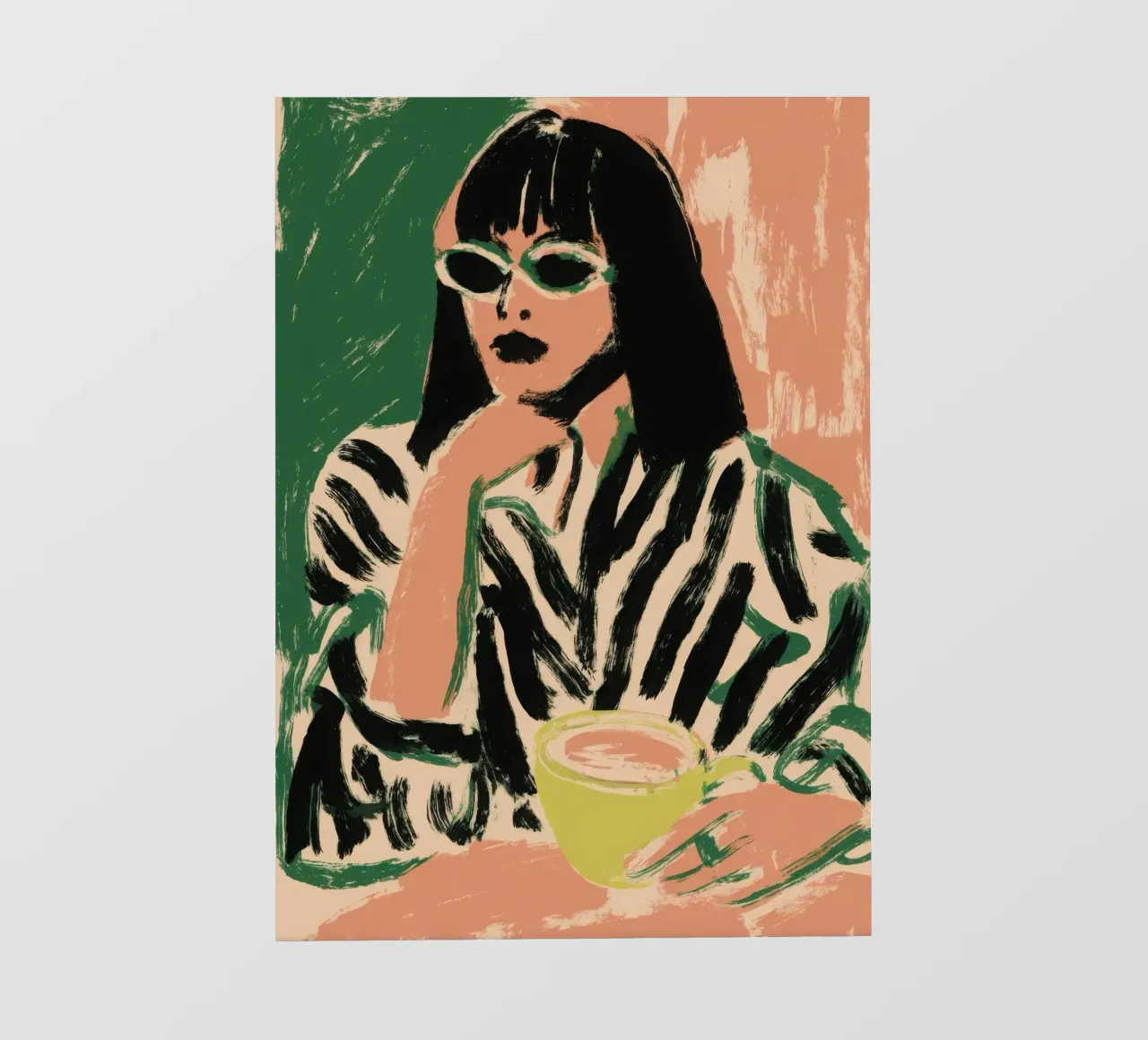 Donna con tazza verde e camicia a righe pellicola backlit da Chic Lines Studio