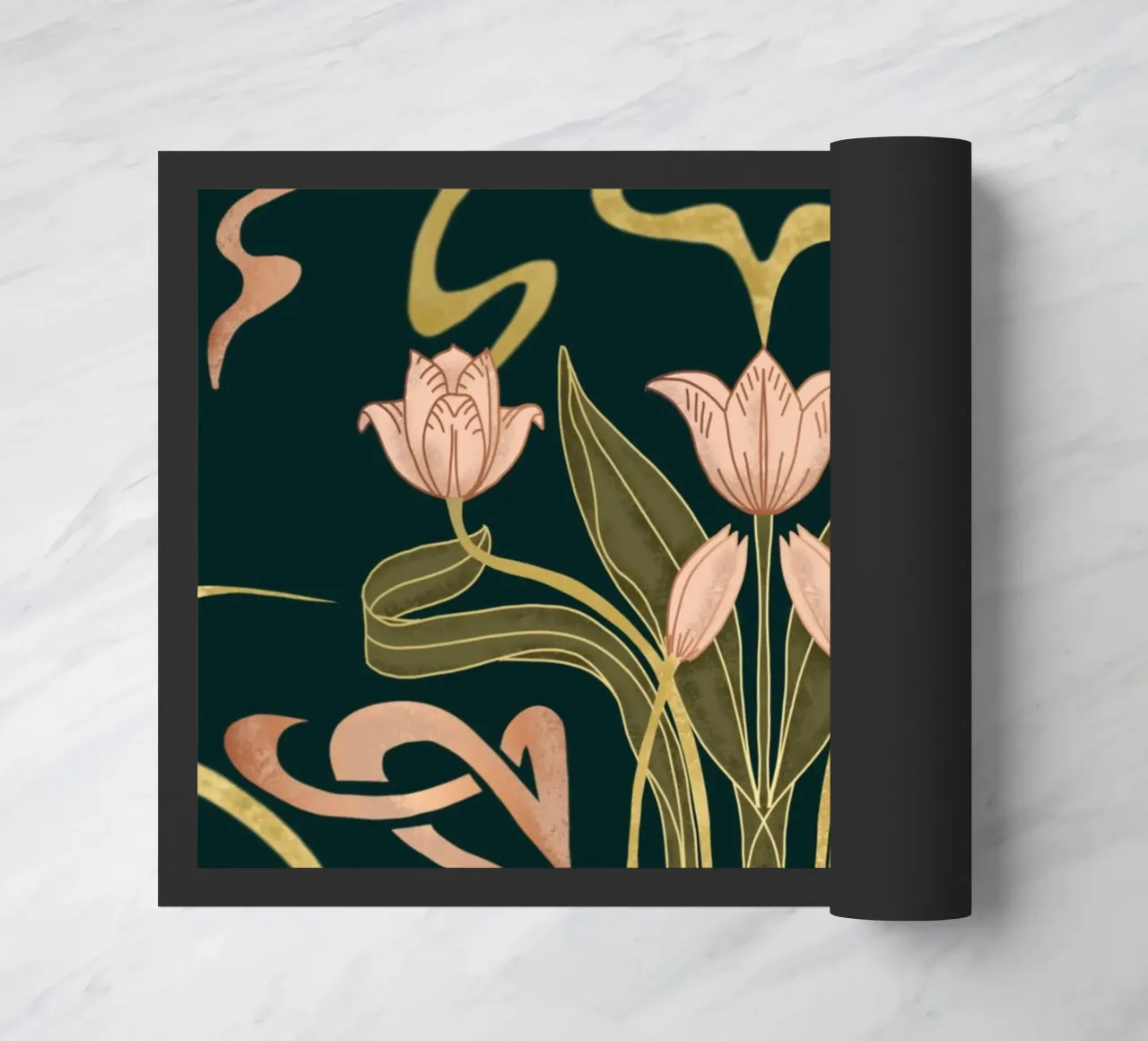 Custom Name – Deco Tulip Bloom in Deep Forest doormat by Monogram Muse