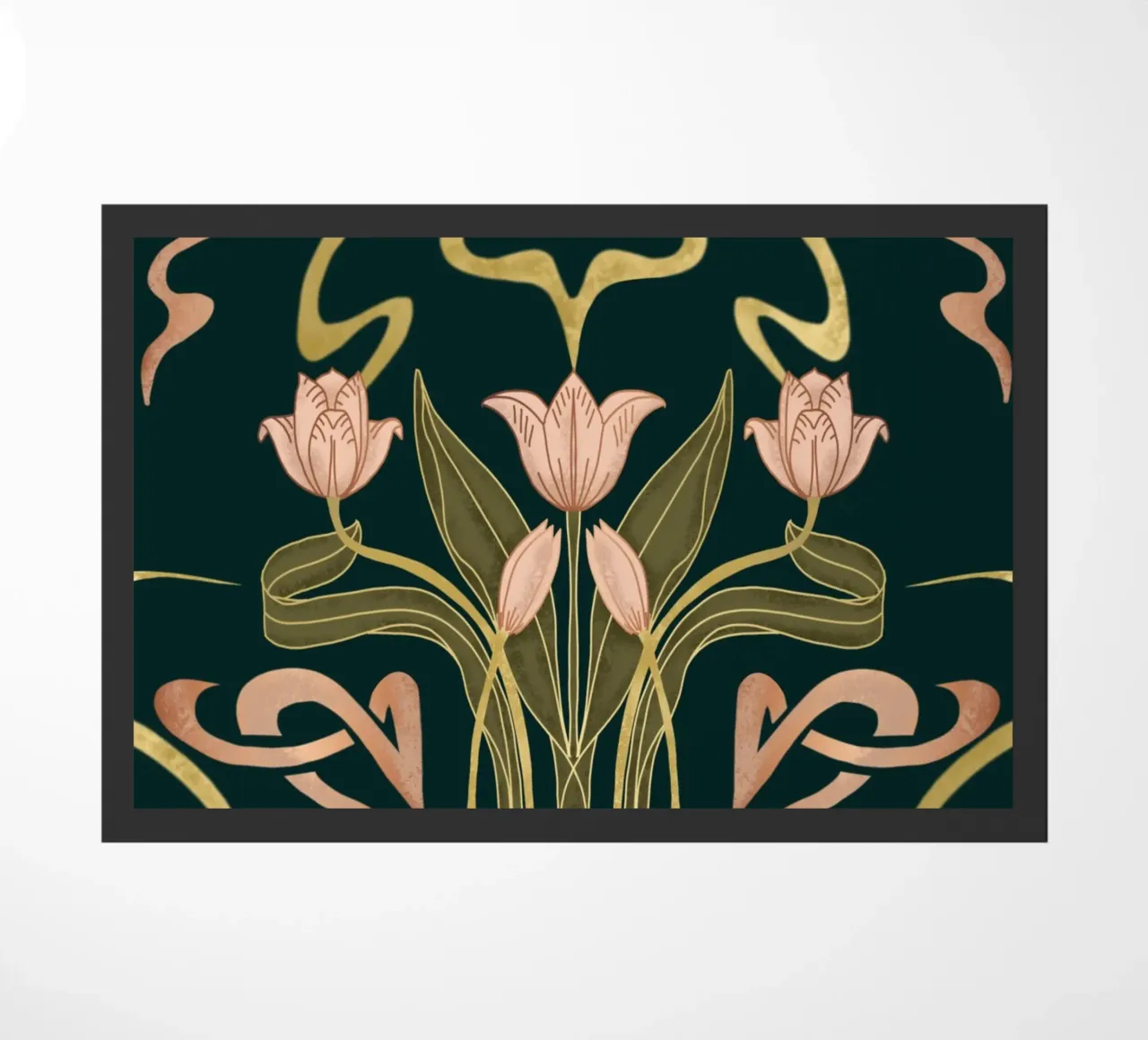 Custom Name – Deco Tulip Bloom in Deep Forest doormat by Monogram Muse