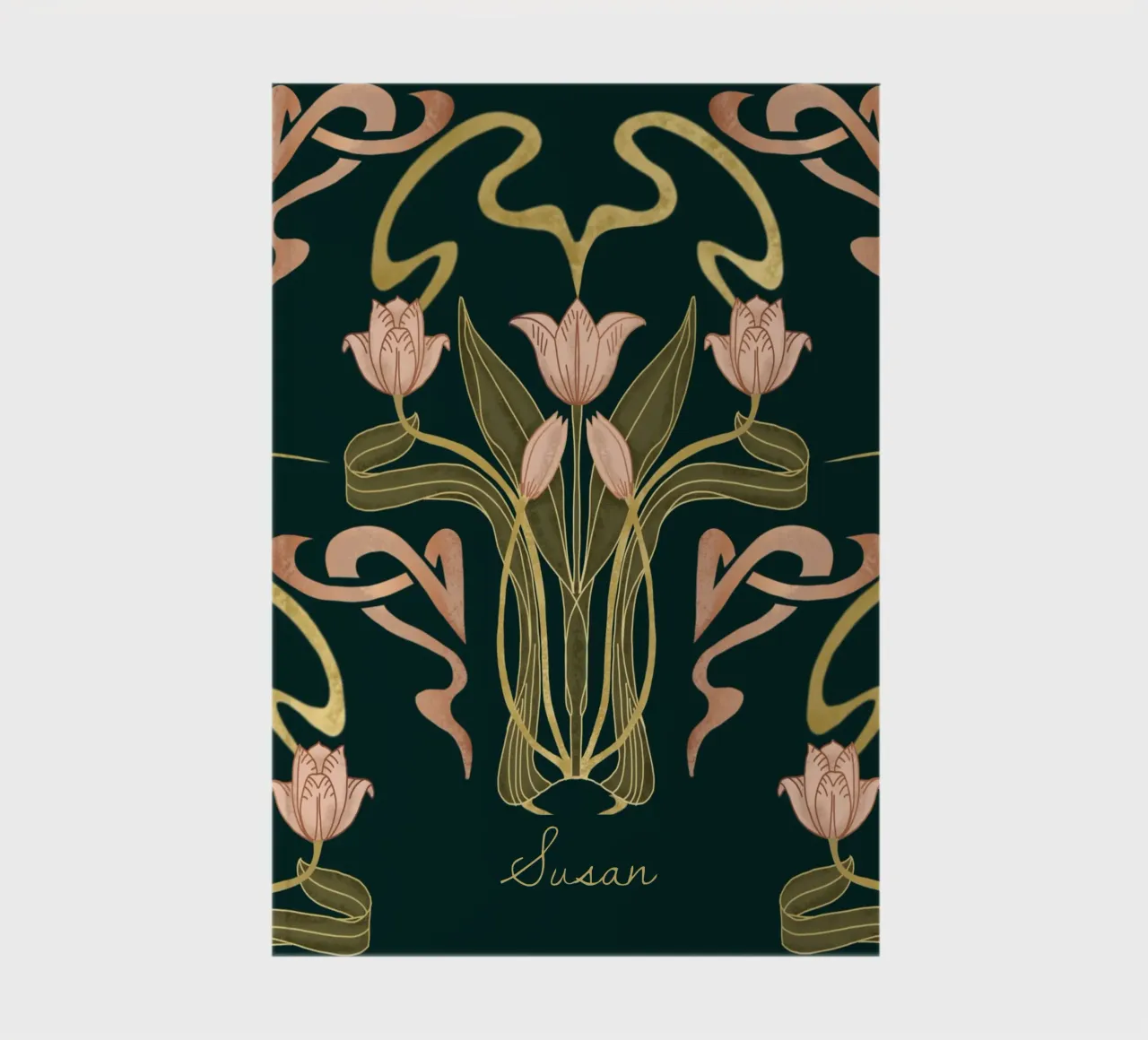 Custom Name – Deco Tulip Bloom in Deep Forest notebook by Monogram Muse