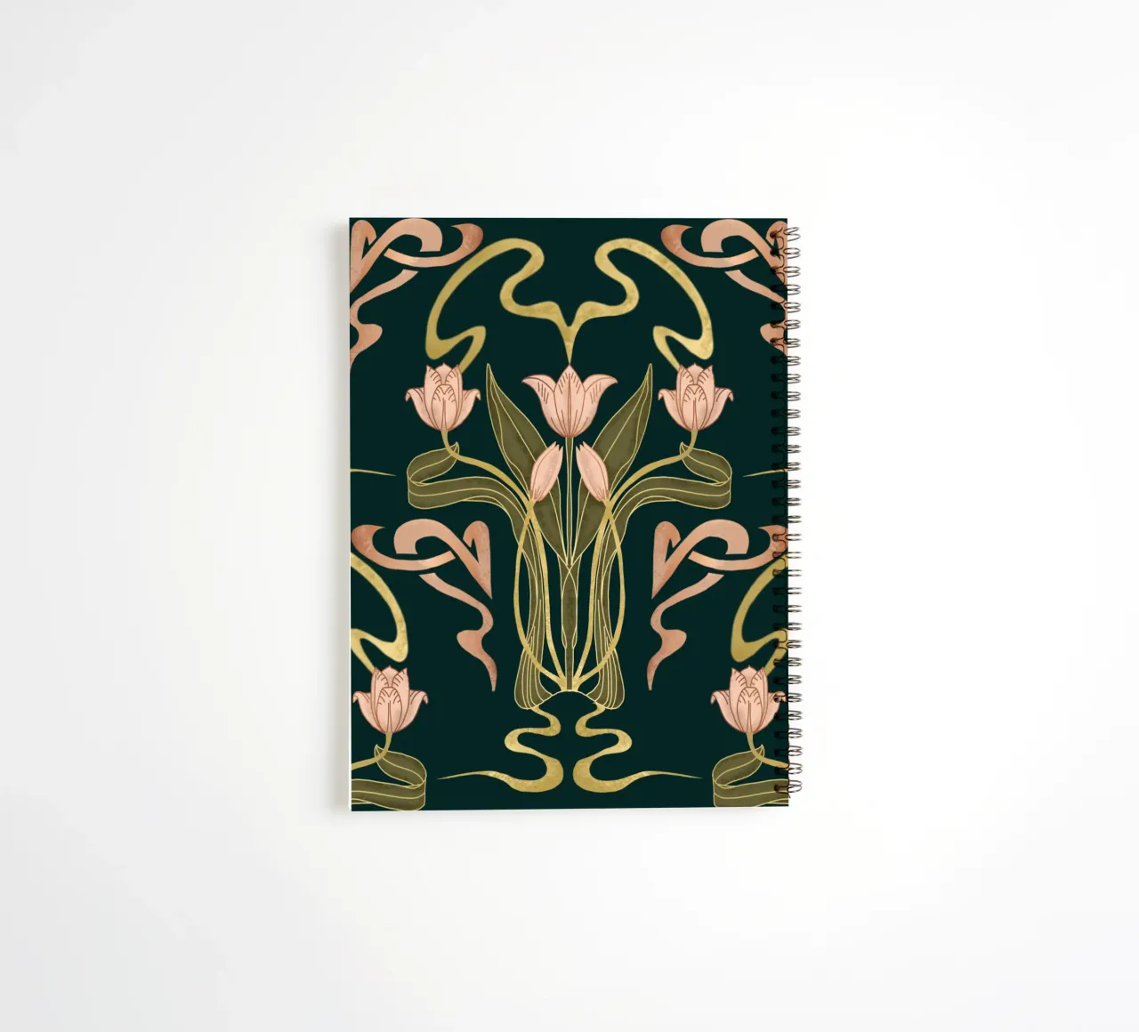 Custom Name – Deco Tulip Bloom in Deep Forest spiral notebook by Monogram Muse